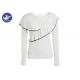 Cross Flouncing Womens Knit Pullover Sweater Crew Neck Constrast Color Edge