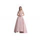 Off Shoulder Pink Color Evening Gowns With Sleeves And Crystal At Waist