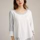 Pullover Womens Three Quarter Sleeve Tops Blouses With Splicing Cloth