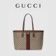 Leather Trimmed Canvas Gucci Ophidia Tote White Medium GG Ladies