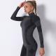 Seamlessly knit sexy striped moisture wicking long sleeve yoga suit running fitness top woman