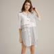Off White Half Sleeve Shirt Dress Yarn Dyed Button Up Linen Dress With Chest Pocket