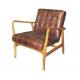 ISO9001 Vintage Leather Dining Chairs Hotel Room Leisure Soft Wooden Armchair