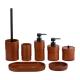 Brown OAK Bathroom Countertop Accessories Set Round Shape Black Pump Soap Dispenser