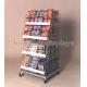 Movable Retail Store Fixtures Freestanding 4 Layer Silver Metal Snack Display Stand