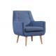 Removable Seat Arm Chair Fabric Cover Wooden Legs Blue Accent Armchair
