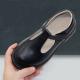 Black Leather School Shoes Customized With Flat Heel / Rubber Sole