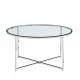 Living Room Furniture PU Leather Cover Material Round Glass Coffee Table Modern Design