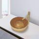 Crystal Glass Wash Basin In British Gold Color Bowl Shape Bathroom Countertop Sinks