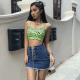 Fashion Ladies Camisole Vest Fluorescent Green Zebra Print Camisole Slim Fit Sexy Crop