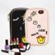 Embroidery Logo PU Leather Women'S Travel Toiletry Bag Custom Pink Cosmetic Case