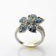 Women Jewelry  Flower Design  Sterling Silver Pave Blue Cubic Zirconia Ring  (S-RJ344)