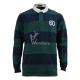 Long Sleeve Polo Royal Green Striped Rugby Shirt Men's 100% Cotton