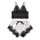 2 Pieces Sweet Heart Print Sexy Underwear Lace Short Sleeve Satin Sexy Lingerie Suit