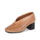 S127 Square-toe ethnic style totem hollow high-heeled women's shoes, increased non-slip breathable leather fashion singl