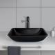 Frosted Crystal Stone Bathroom Wash Basins Rectangular Black Matte Vessel Sink