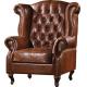 Durable High Back Leather Armchair Vintage Top Grain Brown Living Room Furniture