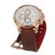 Six Hands steel Case Leather Wrist Watch rose gold Plated for Men