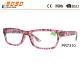 Lady 's fashionable reading glasses, made of plastic with pattern in the temple and frame