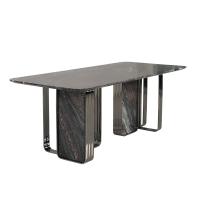 Matte Rectangle Metal Dining Table Champagne Gold Marble Dining Room Table