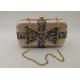 Crystal Bow Satin Box Clutch Bag , Hardcase Metal Patent Clutch Bag