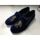 Durable Mens Velvet Loafers Round Toe Mens Blue Suede Slip On Shoes