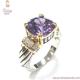 Brass jewelry designer cable Ring with clear CZ & round amethyst CZ by Two tones plating
