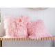 Candy Pink Long Mongolian Sheepskin Decorative Throw Pillow With Single Sided Fur