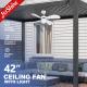 3 Color Led Light IP44 Outdoor Waterproof Ceiling Fan With 4 MDF Blades