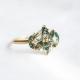 Natural Moss Agate Flower Shape Marquise Blossom CZ Wedding Cluster Ring