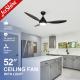 High RPM Large Airflow Plastic Dimmable Remote Control Ceiling Fan With LED Light