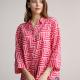 Open Neck Casual Linen Clothing Maze Printed Plus Size Woven Tops