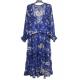 Flower Printed Custom Womens Dresses V Necked Pleated Blue Color BS191215