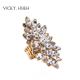 VICKY.HSIEH Gold Tone Crystal Rhinestone Flower Stretch Statement Rings