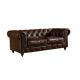 Vintage Dark Brown 2 Seater Leather Sofa Chesterfield Love Seat Solid Wood Frame