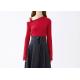 Chinese Red Single Strap Slop Shouder Womens Knit Pullover Long Sleeves Knitwear