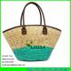 LUDA leather top piping straw handbags striped wheat straw tote weaving bag