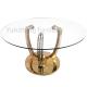 Luxury Model Round Dining Table Transparent 10mm Thick Tempered Glass Top With Gold Base
