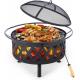 Round Portable Wood Burning Fire Pit Camping Bonfire With BBQ Grill
