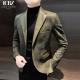 Single Breasted Men's Leather Jacket End Splicing Design Casual Small Suit for Adults