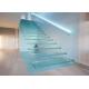 Glass Led Staircase Modern Straight Floating Stairs With Laminate Glass Steps