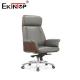 High-back Rotating Height-Adjustable with Wooden Base and Gray Leather Chair