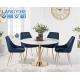 Iso 9001 120cm Round Marble Effect Dining Table With Fern Velvet Chairs Blue