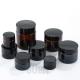 Cylinder Amber Face Cream Glass Cosmetic Jars With Black Lid ISO90001