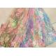 3D Beaded Lace Fabric , Scalloped Multi Color Floral Embroidered Fabric For