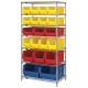 Dry / Wet Environment Metal Wire Shelving With 20 Plastic Bins Silver Rack