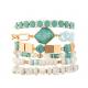 Crystal Glass Beads Metal Handmade Chain Link Bracelets With Hexagonal Turquoise