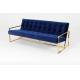 Nice design wooden button velvet upholstery stainless steel frame long back sofa