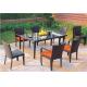 YLX-RN-042 Stackable Rattan Armchair and Without Armchair with Orange Cushion