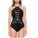 Colorplay High Neck Crochet One Piece Swimsuit